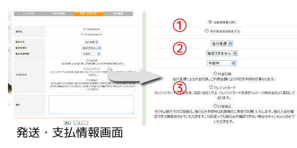 発送方法と支払方法を選びましょう